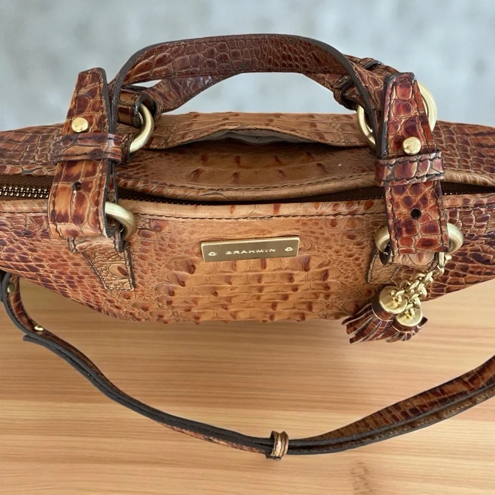 Brahmin Mini Asher Satchel Almond Melbourne Leather Croc Embossed Shoulder Bag - Picture 5 of 10